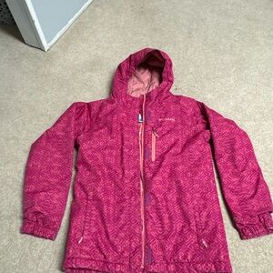 Columbia Pink Raincoat with Hood and Water-Resistant Material